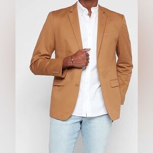 NWT Express Slim Solid 4 Way Hyper Stretch Suit Jacket color Tan  Sz 38R